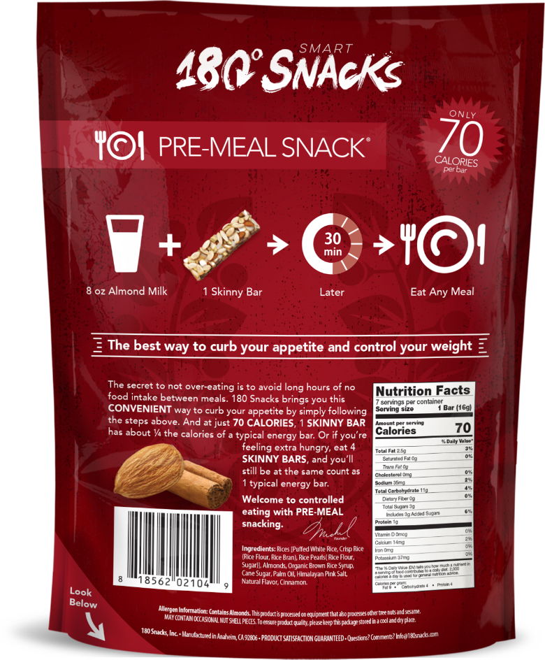  180 Snacks Skinny Almond and Rice Bar with Himalayan Salt 2  Pack (Fig & Apples) : Grocery & Gourmet Food