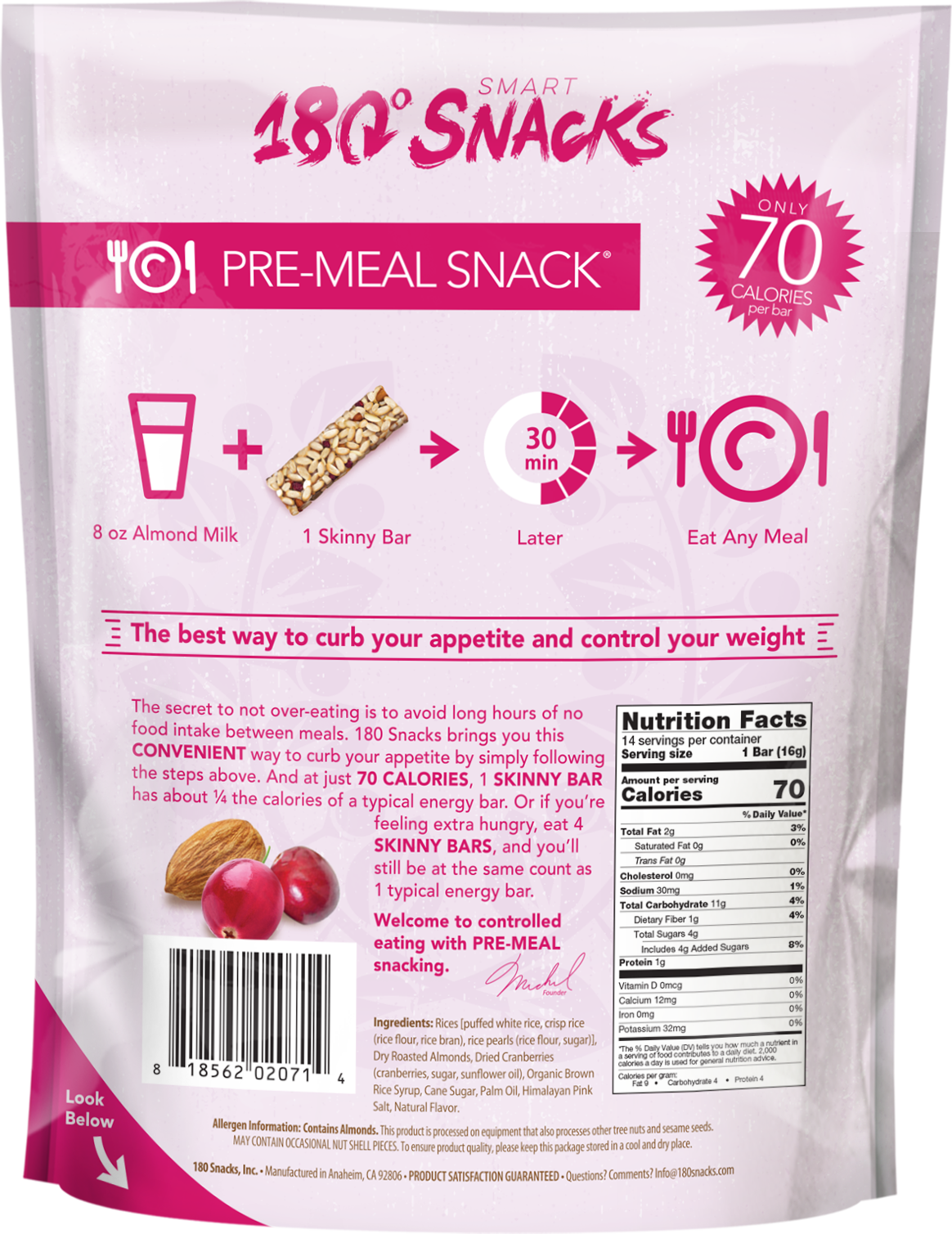 14-ct Bag Back Skinny Rice Bar Almonds and Cranberries