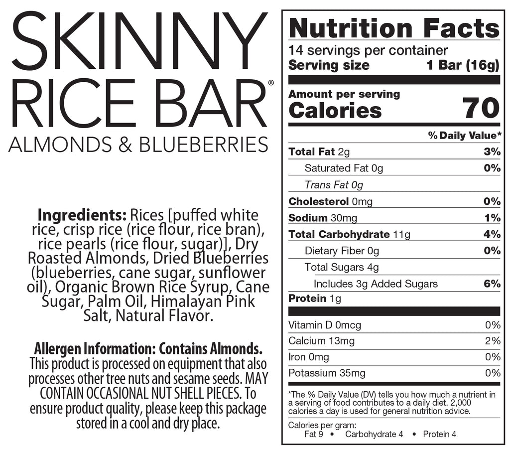 Skinny Rice Bar with Blueberries, Almonds, and Himalayan Salt (14 coun ...