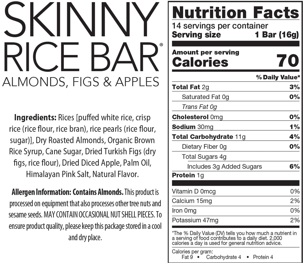 Skinny Rice Bar with Almonds, Fig, & Apples with Himalayan Salt (14 count)